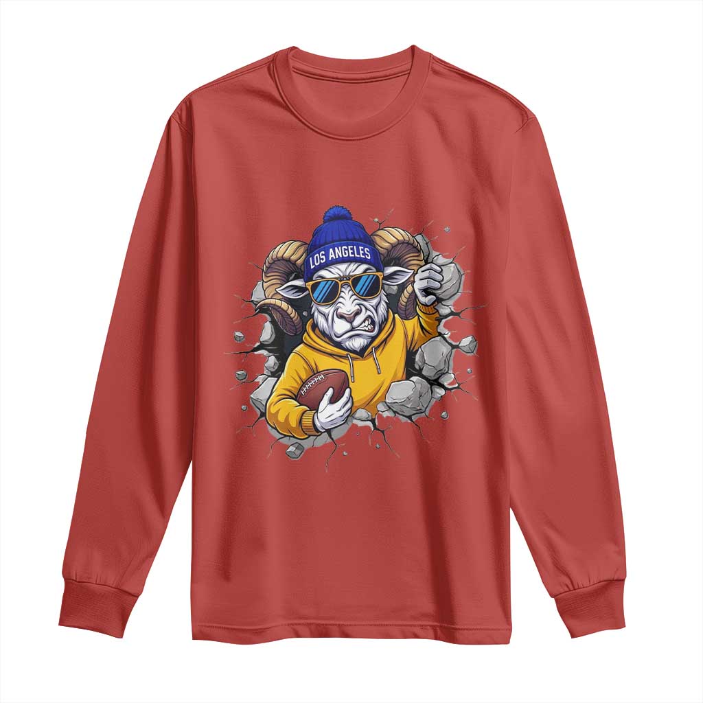 Los Angeles Sports Fan Gift Long Sleeve Shirt Angry Ram Face Cracked Wall