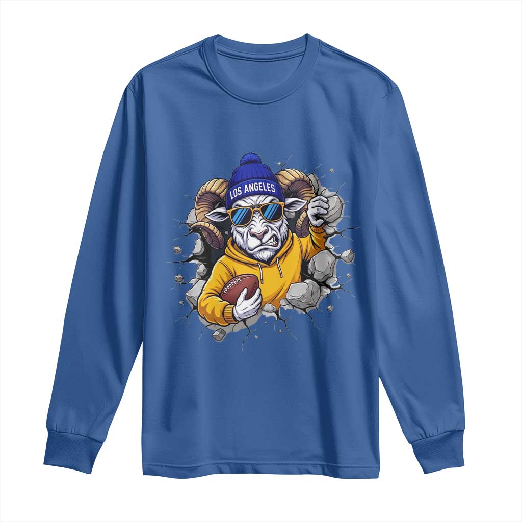 Los Angeles Sports Fan Gift Long Sleeve Shirt Angry Ram Face Cracked Wall TS12 Royal Blue Print Your Wear