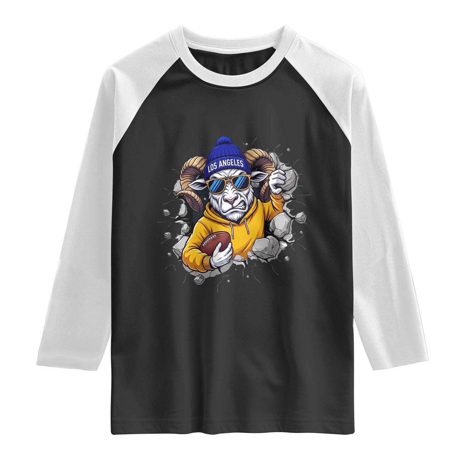 Los Angeles Sports Fan Gift Raglan Shirt Angry Ram Face Cracked Wall TS12 Black White Print Your Wear