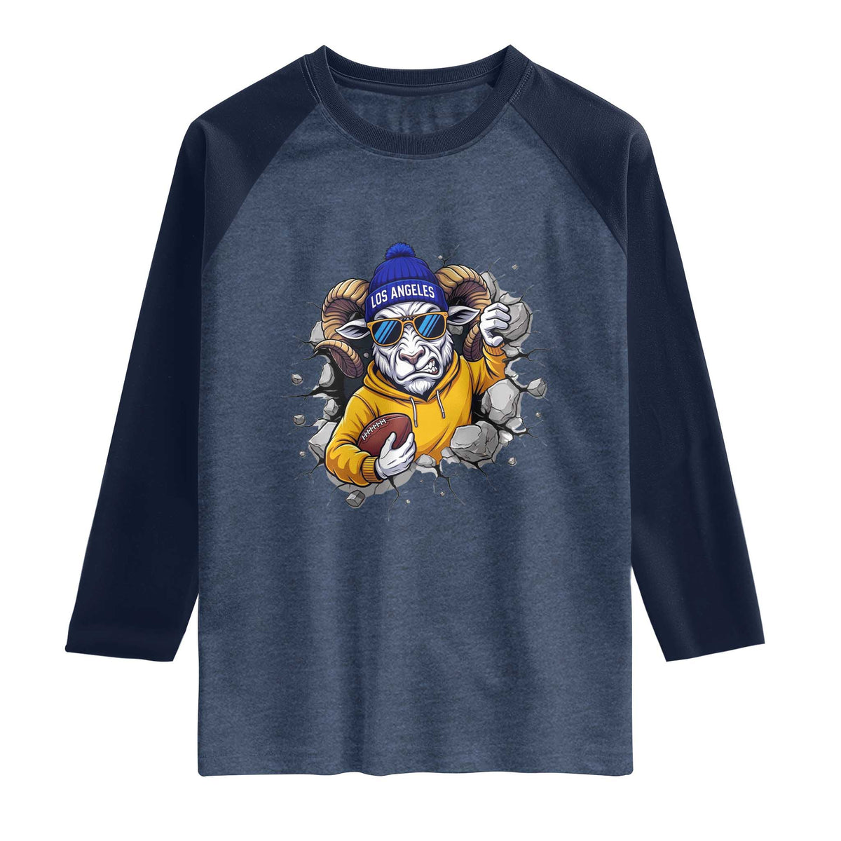 Los Angeles Sports Fan Gift Raglan Shirt Angry Ram Face Cracked Wall