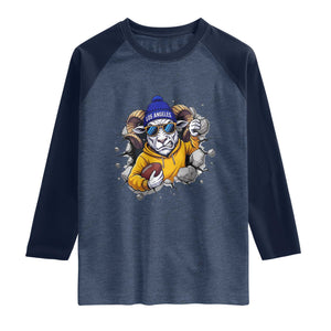 Los Angeles Sports Fan Gift Raglan Shirt Angry Ram Face Cracked Wall