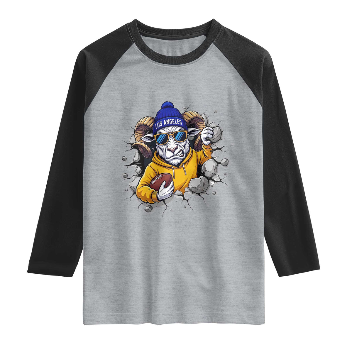 Los Angeles Sports Fan Gift Raglan Shirt Angry Ram Face Cracked Wall