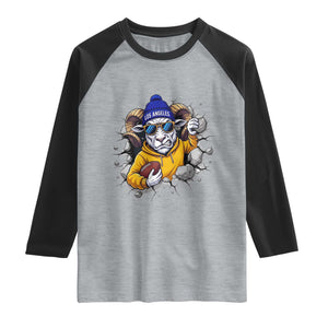 Los Angeles Sports Fan Gift Raglan Shirt Angry Ram Face Cracked Wall
