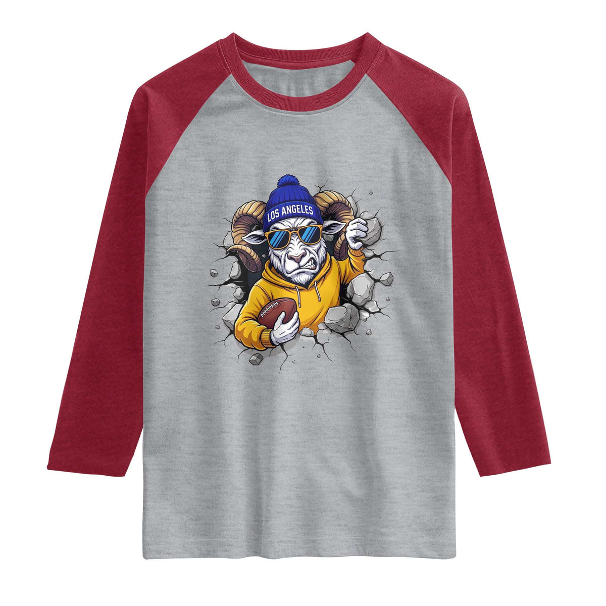 Los Angeles Sports Fan Gift Raglan Shirt Angry Ram Face Cracked Wall