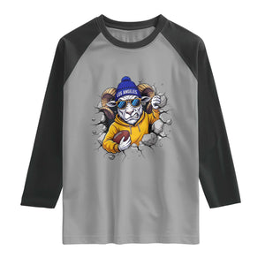 Los Angeles Sports Fan Gift Raglan Shirt Angry Ram Face Cracked Wall