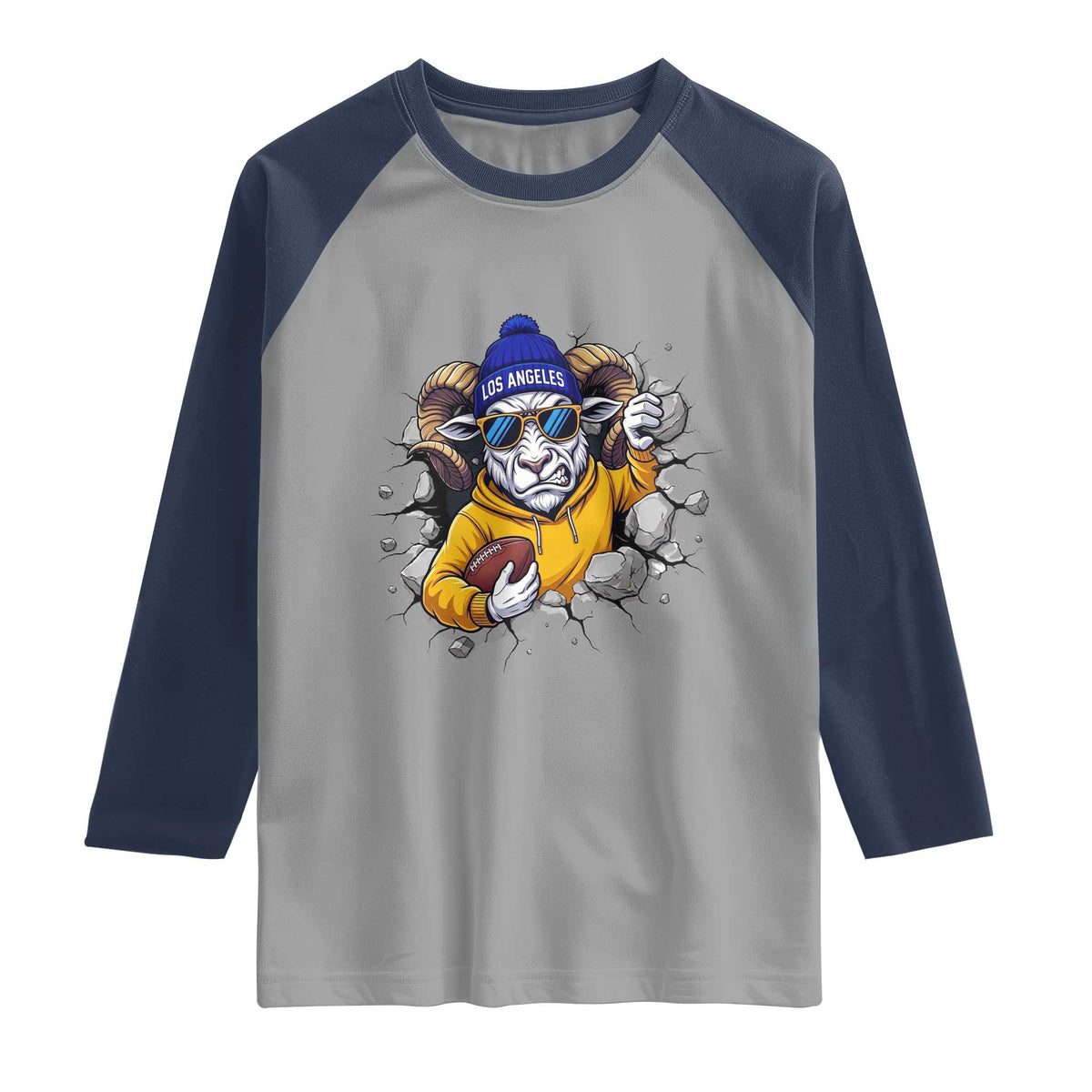 Los Angeles Sports Fan Gift Raglan Shirt Angry Ram Face Cracked Wall