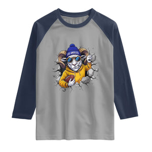 Los Angeles Sports Fan Gift Raglan Shirt Angry Ram Face Cracked Wall