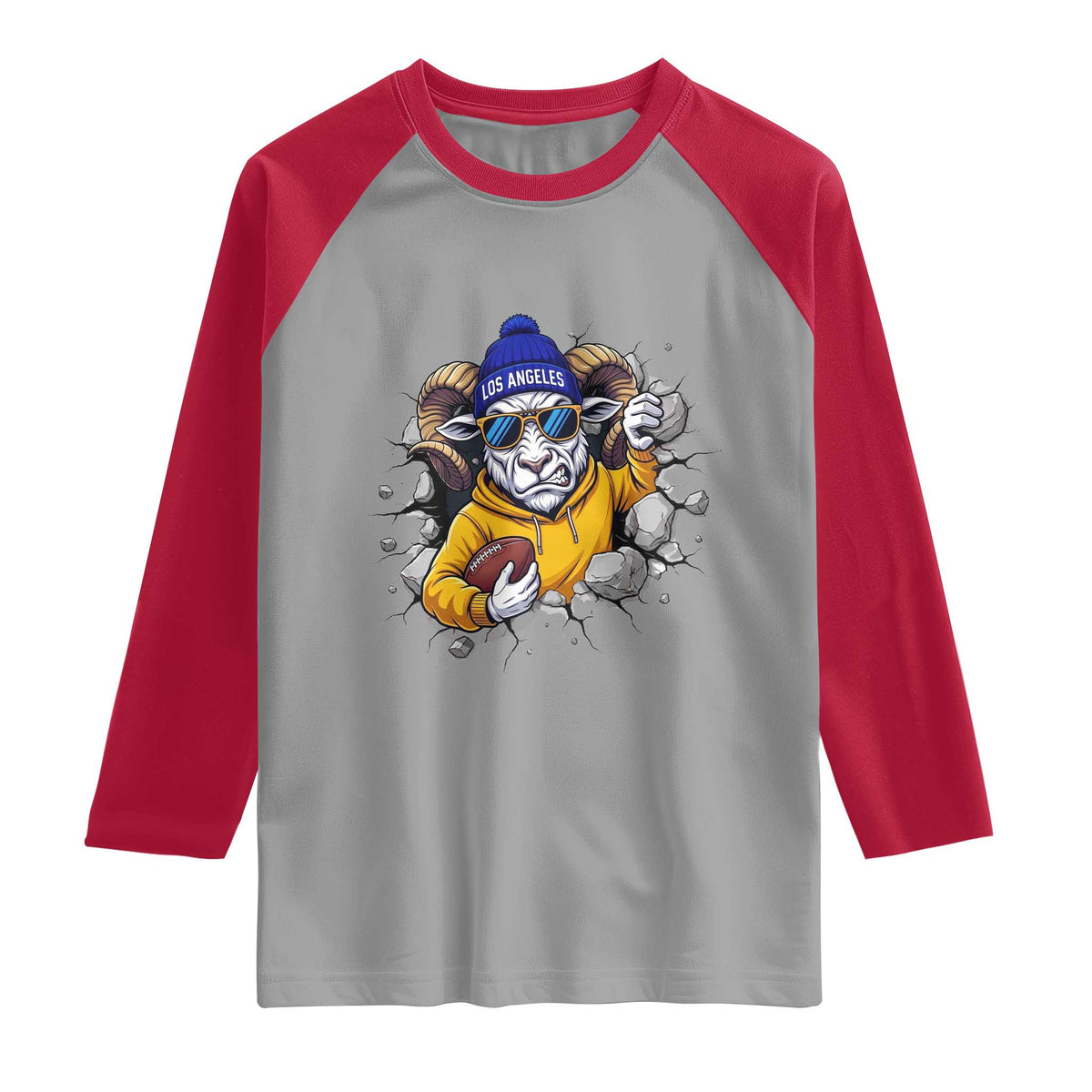 Los Angeles Sports Fan Gift Raglan Shirt Angry Ram Face Cracked Wall