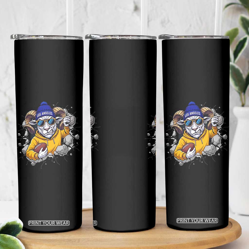 Los Angeles Sports Fan Gift Skinny Tumbler Angry Ram Face Cracked Wall