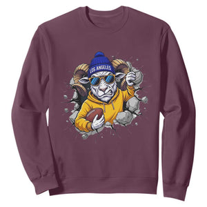 Los Angeles Sports Fan Gift Sweatshirt Angry Ram Face Cracked Wall