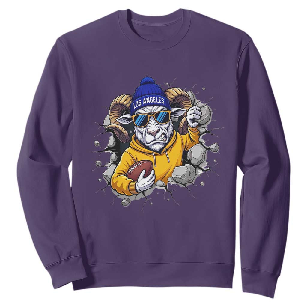 Los Angeles Sports Fan Gift Sweatshirt Angry Ram Face Cracked Wall