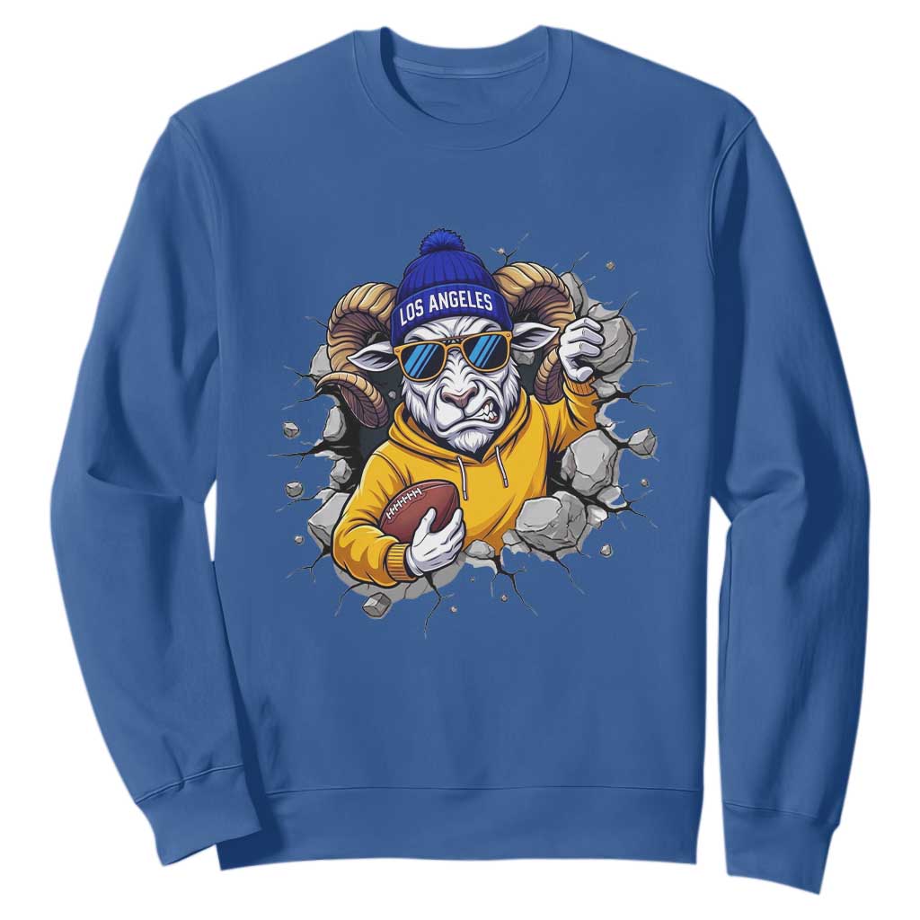 Los Angeles Sports Fan Gift Sweatshirt Angry Ram Face Cracked Wall TS12 Royal Blue Print Your Wear