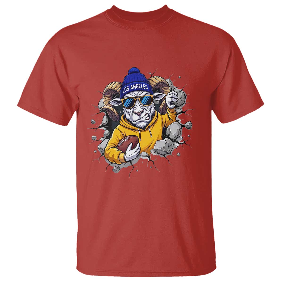 Los Angeles Sports Fan Gift T Shirt Angry Ram Face Cracked Wall