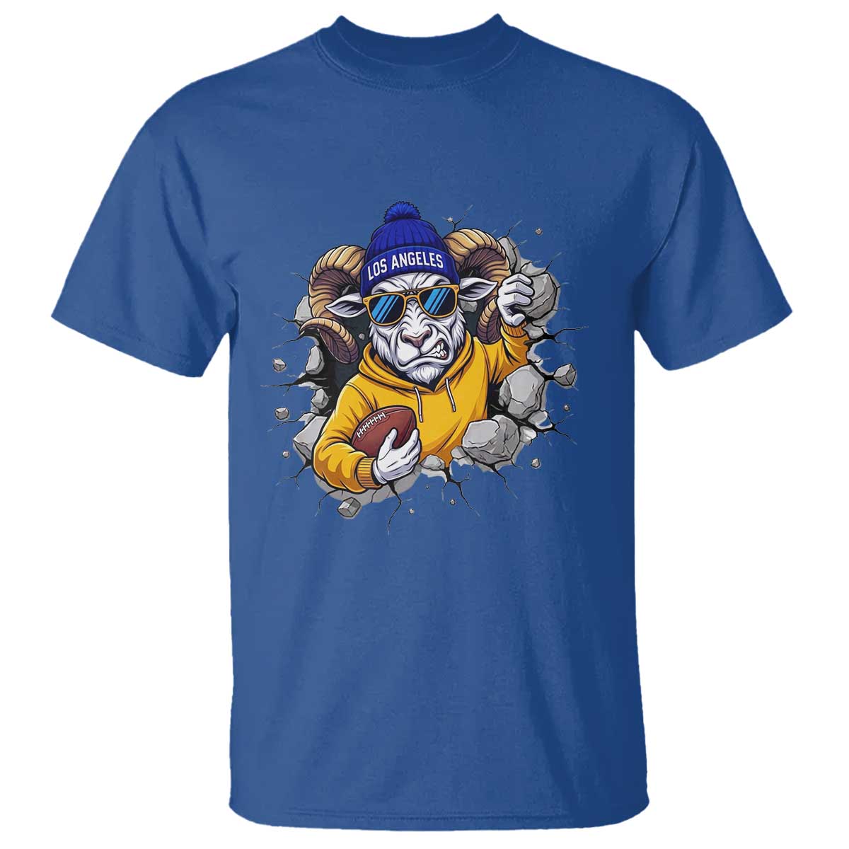 Los Angeles Sports Fan Gift T Shirt Angry Ram Face Cracked Wall TS12 Royal Blue Print Your Wear