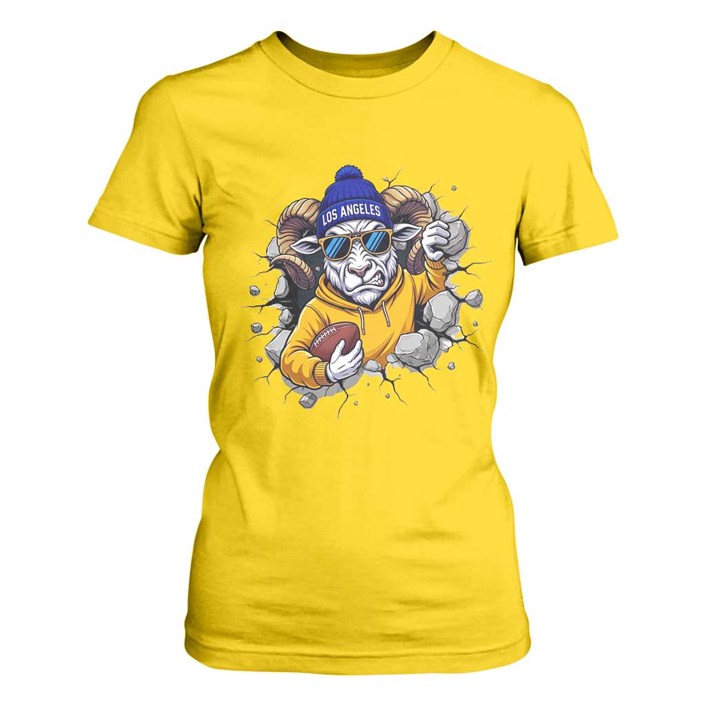Los Angeles Sports Fan Gift T Shirt For Women Angry Ram Face Cracked Wall