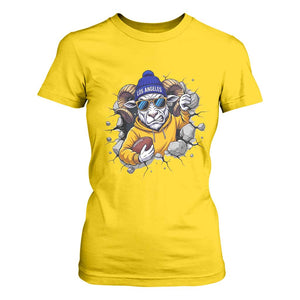 Los Angeles Sports Fan Gift T Shirt For Women Angry Ram Face Cracked Wall