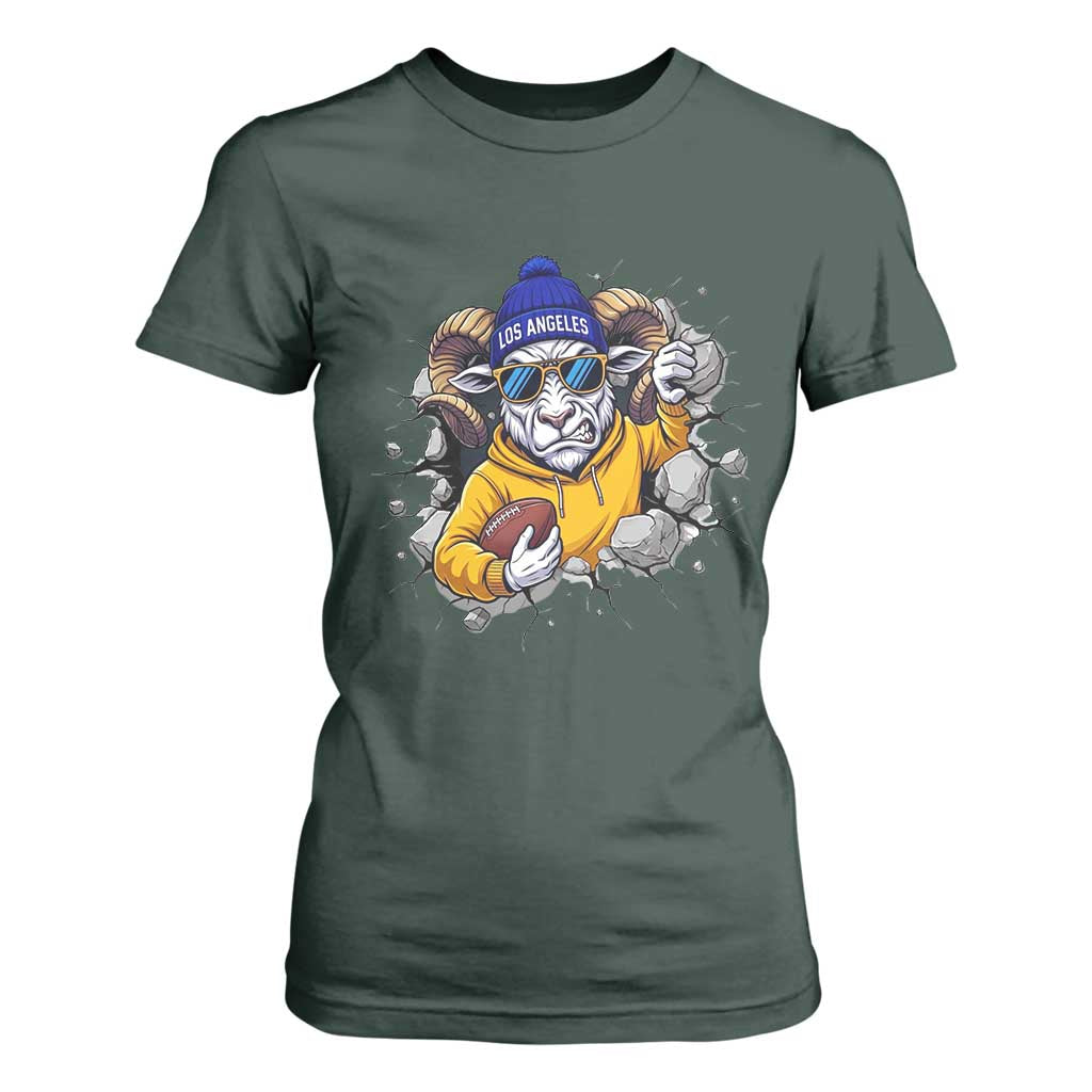 Los Angeles Sports Fan Gift T Shirt For Women Angry Ram Face Cracked Wall