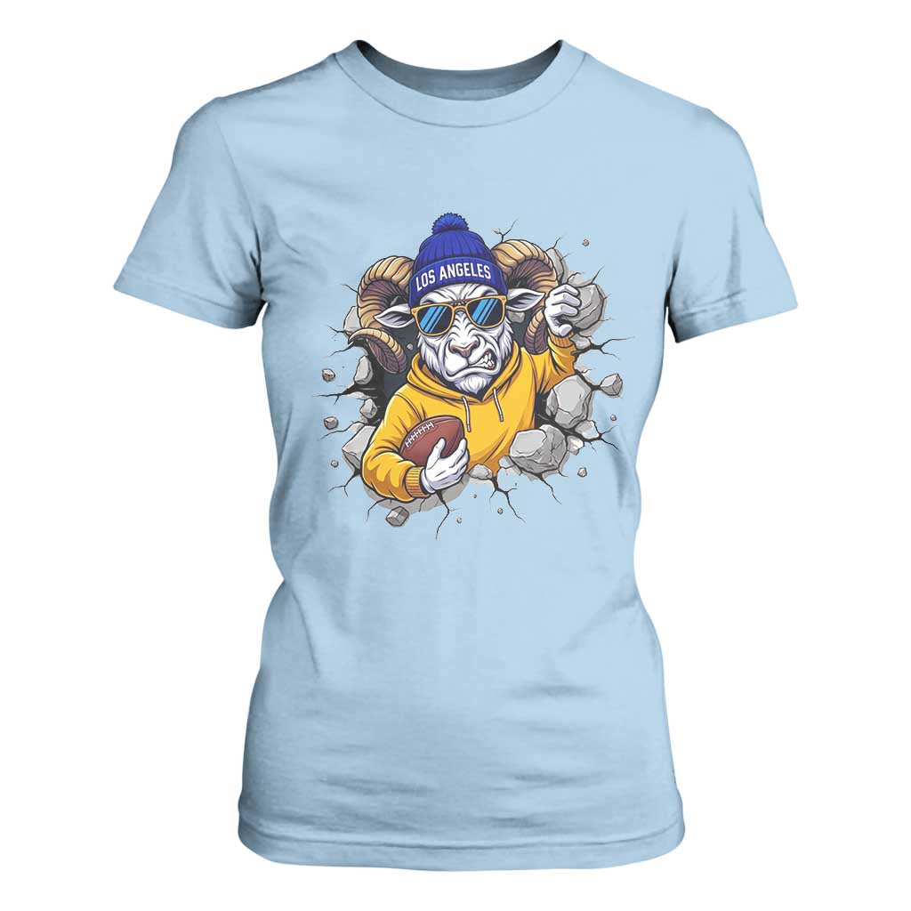 Los Angeles Sports Fan Gift T Shirt For Women Angry Ram Face Cracked Wall