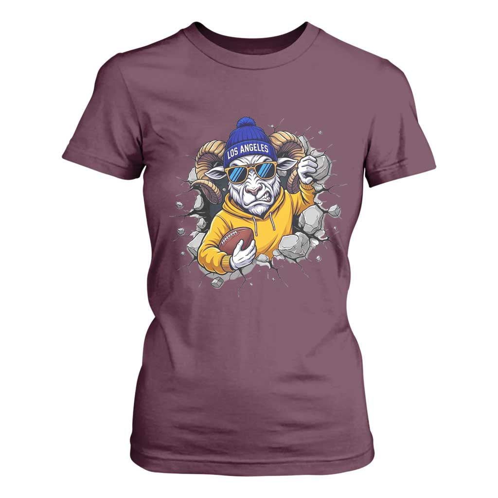 Los Angeles Sports Fan Gift T Shirt For Women Angry Ram Face Cracked Wall