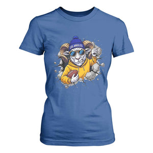 Los Angeles Sports Fan Gift T Shirt For Women Angry Ram Face Cracked Wall