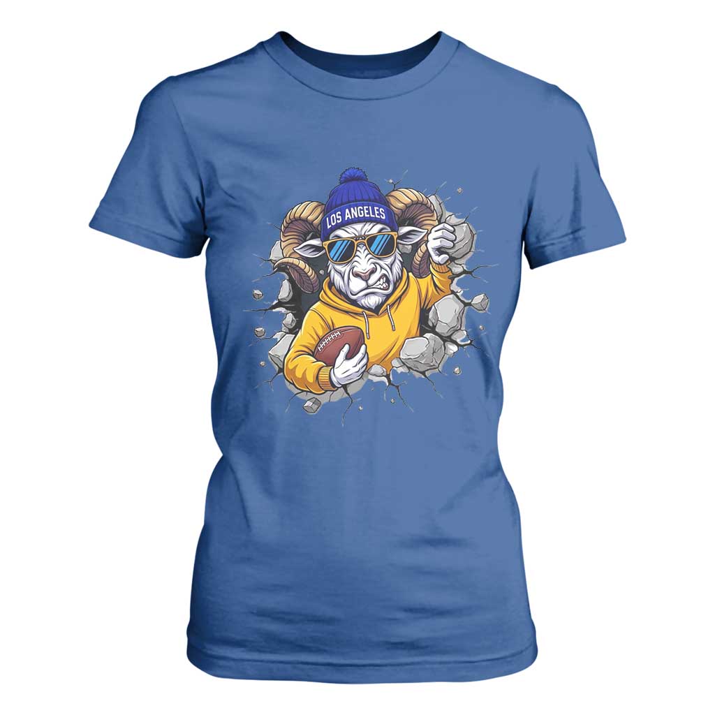 Los Angeles Sports Fan Gift T Shirt For Women Angry Ram Face Cracked Wall TS12 Royal Blue Print Your Wear