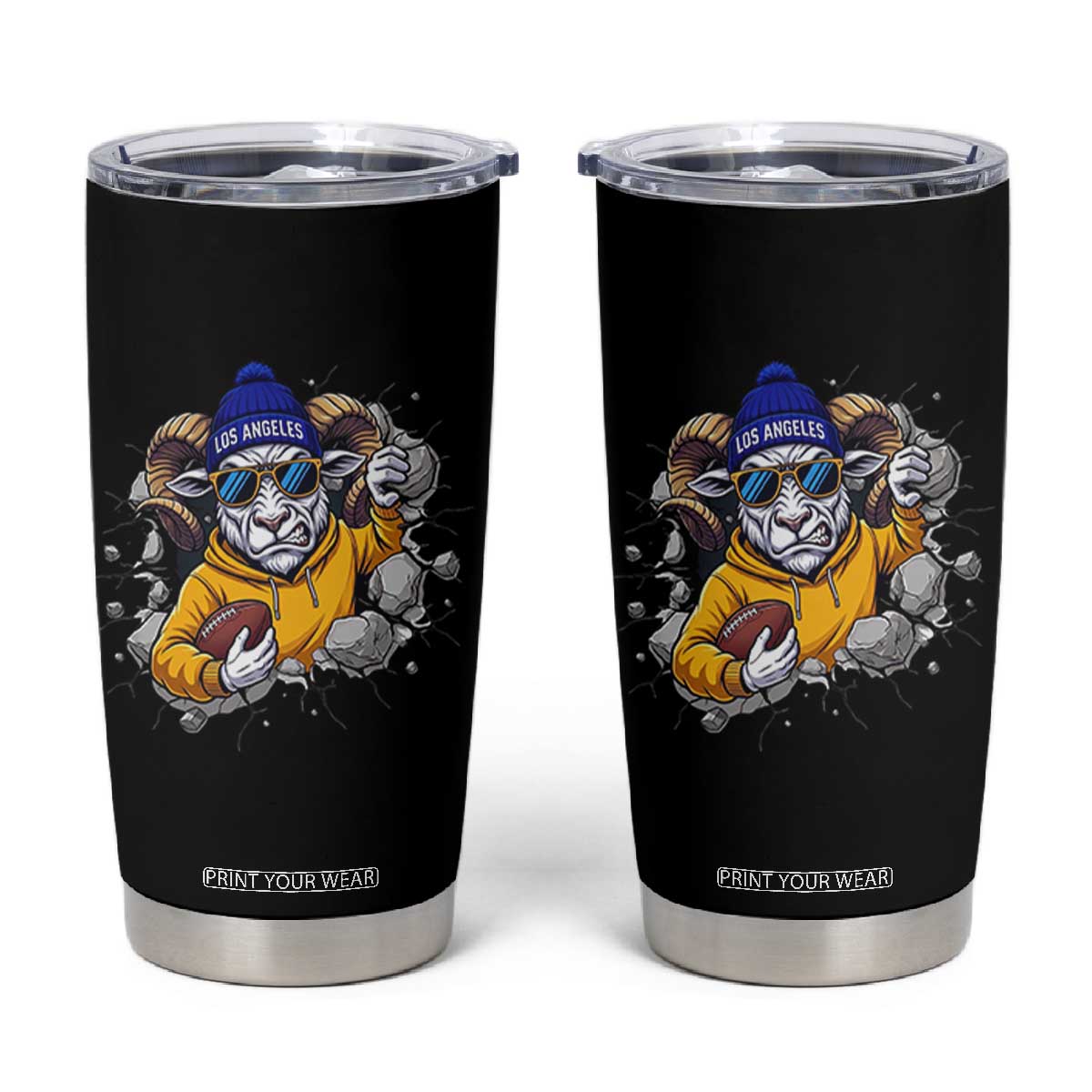 Los Angeles Sports Fan Gift Tumbler Cup Angry Ram Face Cracked Wall TS12 Black Print Your Wear