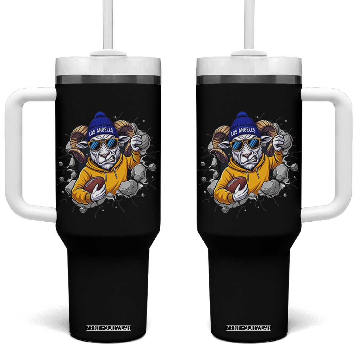 Los Angeles Sports Fan Gift Tumbler With Handle Angry Ram Face Cracked Wall TS12 One Size: 40 oz Black Print Your Wear