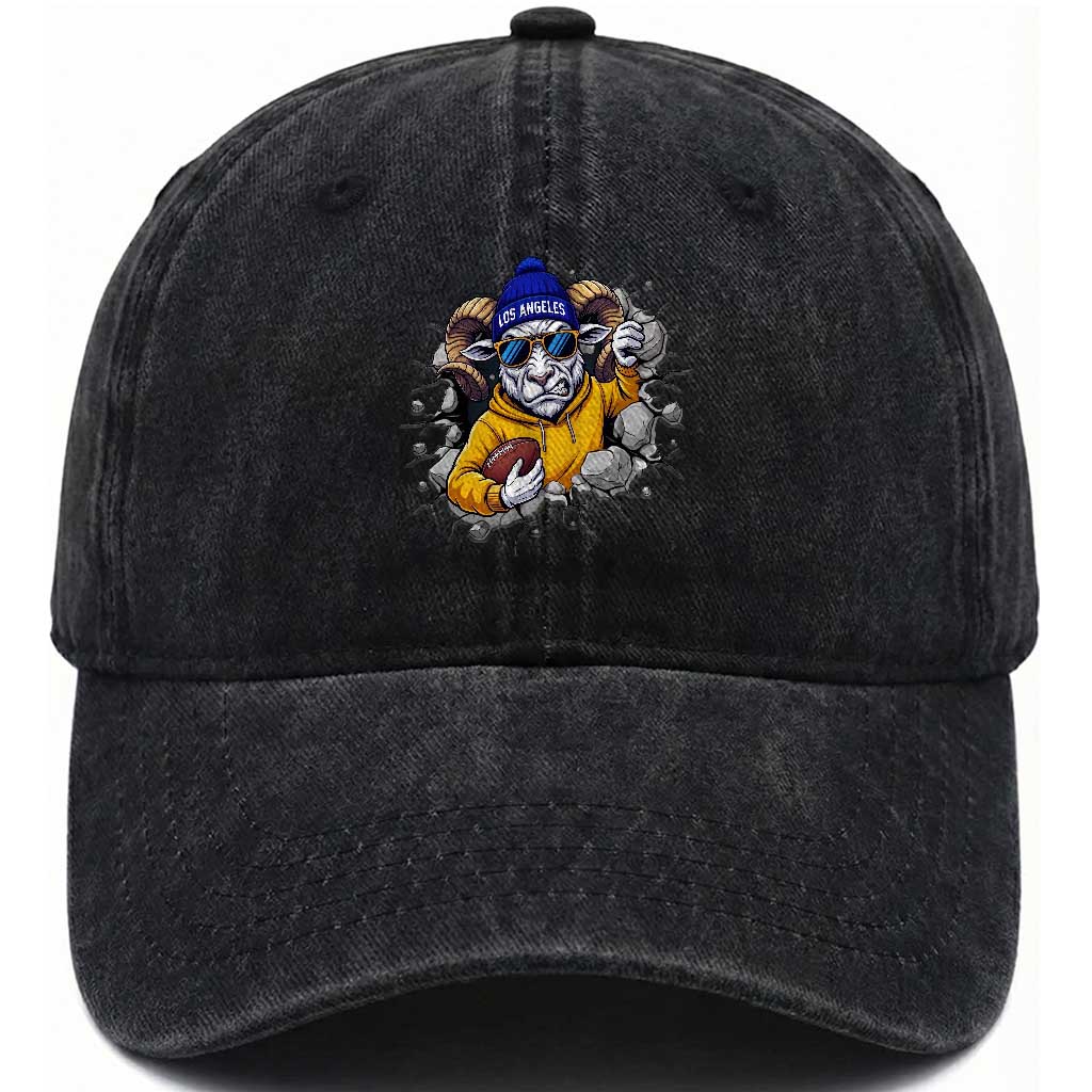 Los Angeles Sports Fan Gift Washed Cotton Baseball Cap Angry Ram Face Cracked Wall TS12 Print Your Wear