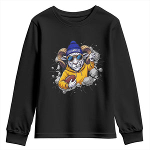 Los Angeles Sports Fan Gift Youth Sweatshirt Angry Ram Face Cracked Wall