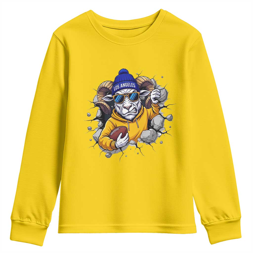 Los Angeles Sports Fan Gift Youth Sweatshirt Angry Ram Face Cracked Wall
