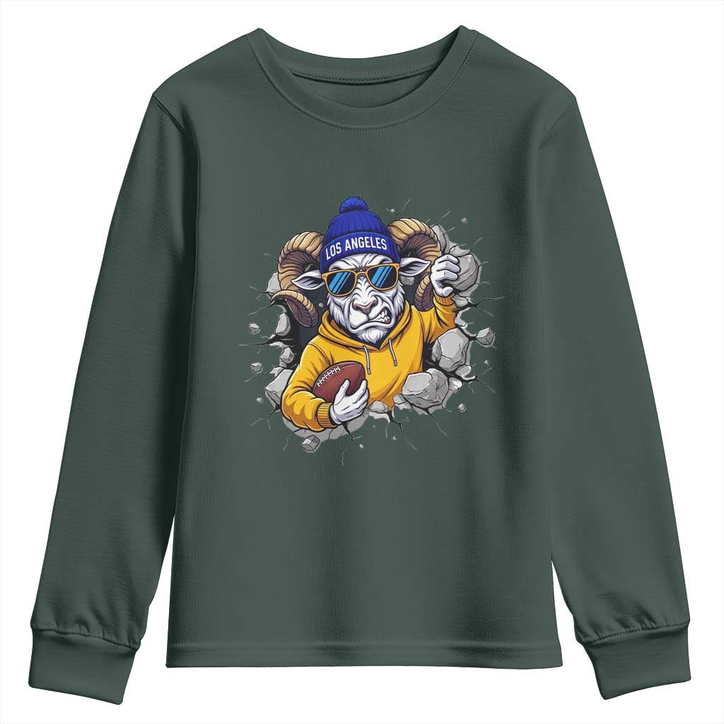 Los Angeles Sports Fan Gift Youth Sweatshirt Angry Ram Face Cracked Wall