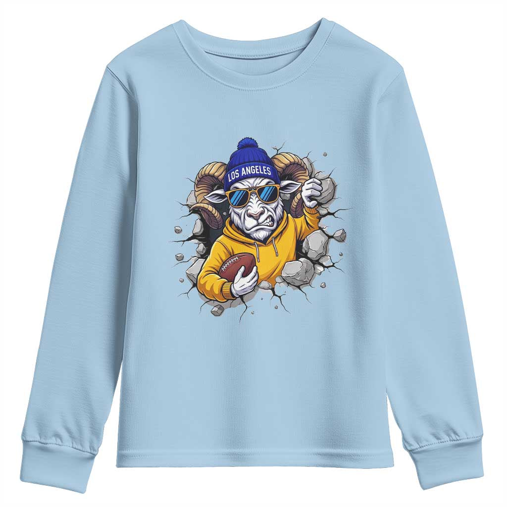 Los Angeles Sports Fan Gift Youth Sweatshirt Angry Ram Face Cracked Wall