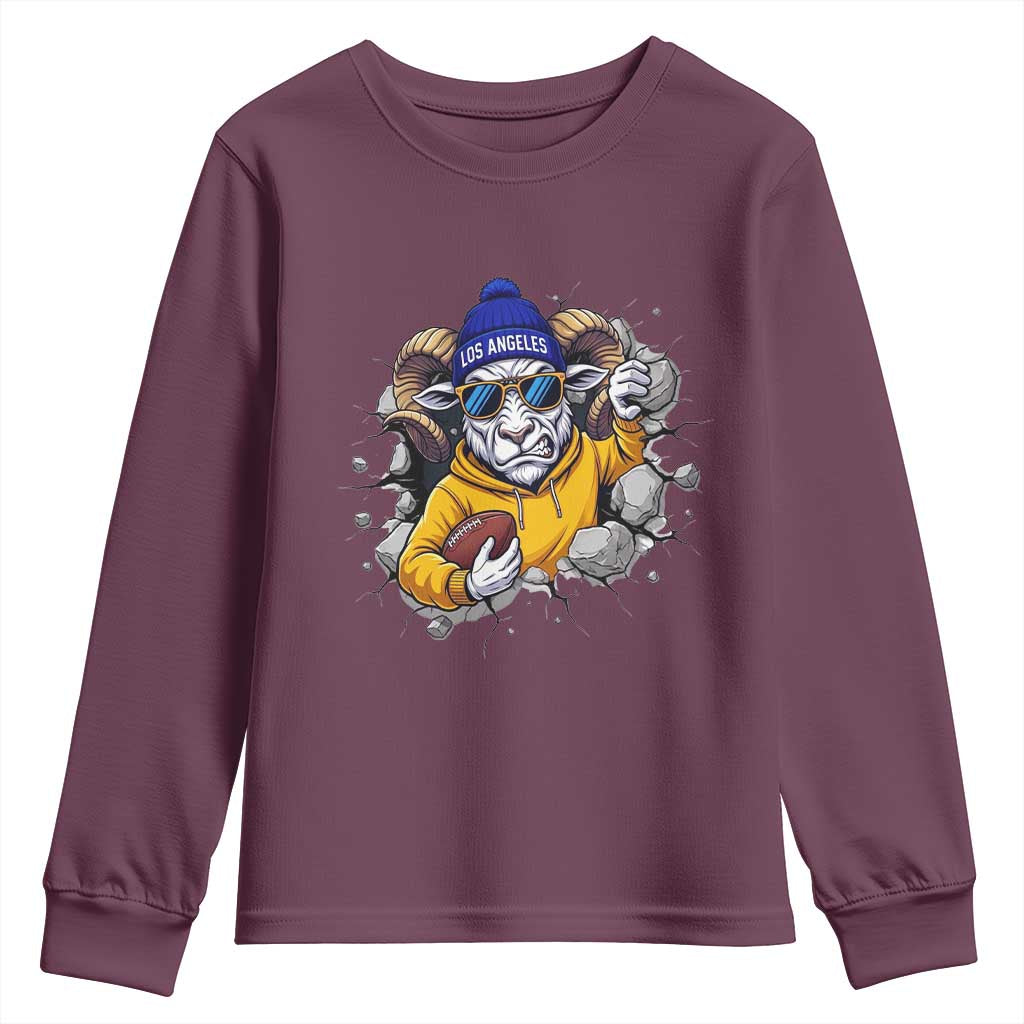 Los Angeles Sports Fan Gift Youth Sweatshirt Angry Ram Face Cracked Wall