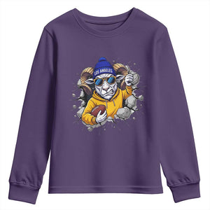 Los Angeles Sports Fan Gift Youth Sweatshirt Angry Ram Face Cracked Wall