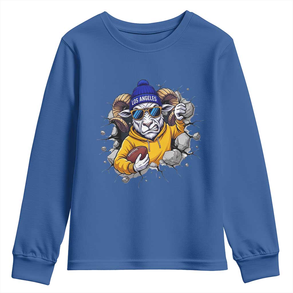 Los Angeles Sports Fan Gift Youth Sweatshirt Angry Ram Face Cracked Wall TS12 Royal Blue Print Your Wear