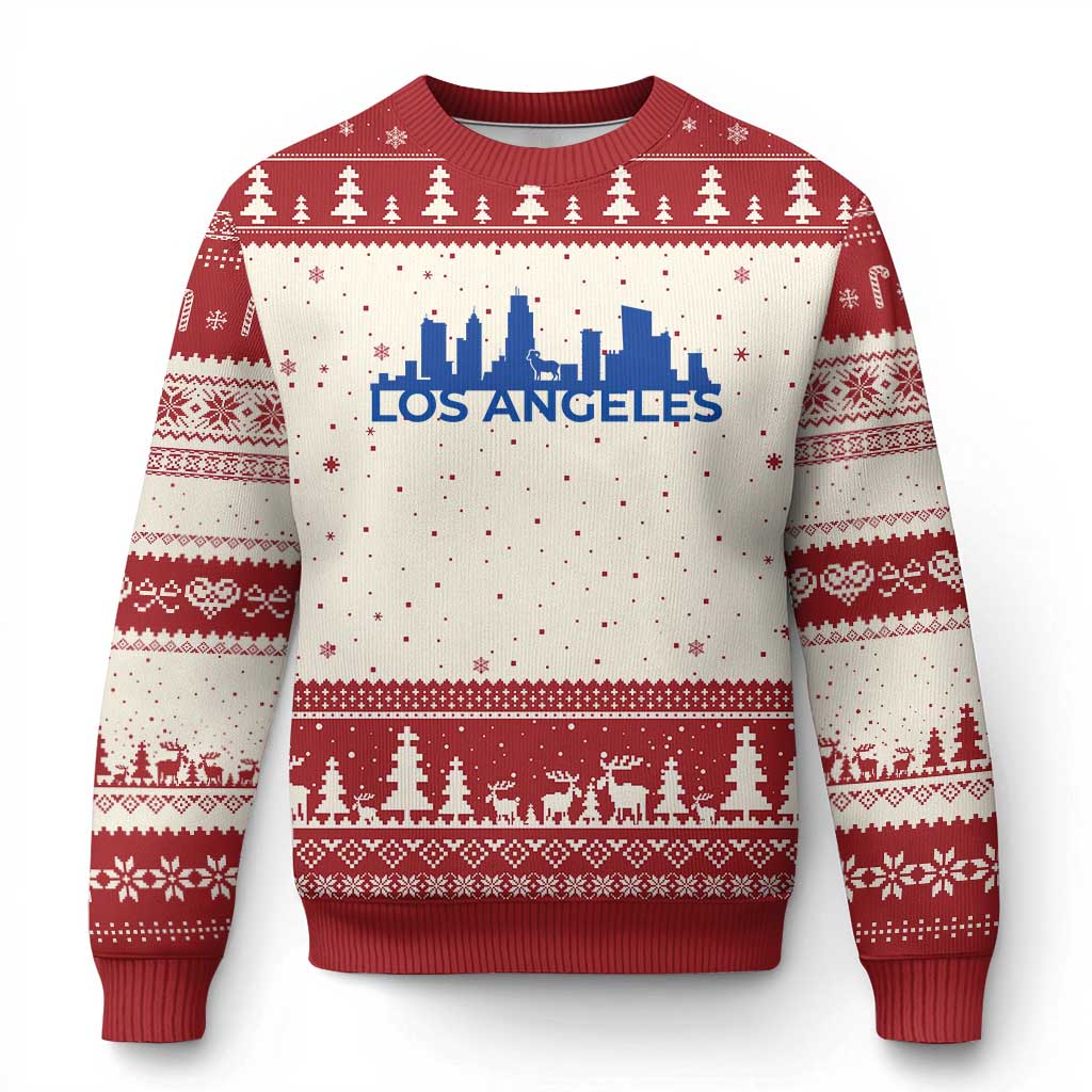 Vintage Los Angeles Skyline Ram Fan Ugly Christmas Sweater Football Lover Gift TS12 Beige Red Print Your Wear