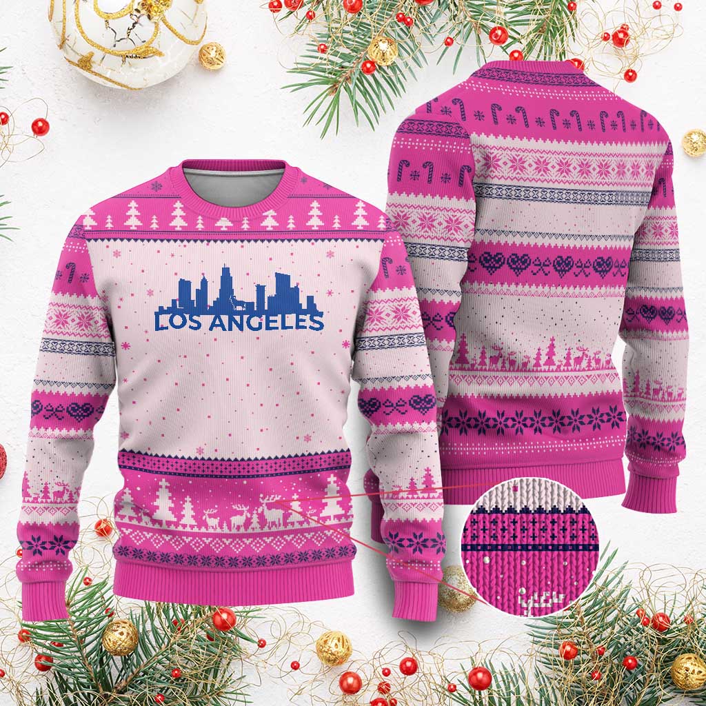 Vintage Los Angeles Skyline Ram Fan Ugly Christmas Sweater Football Lover Gift