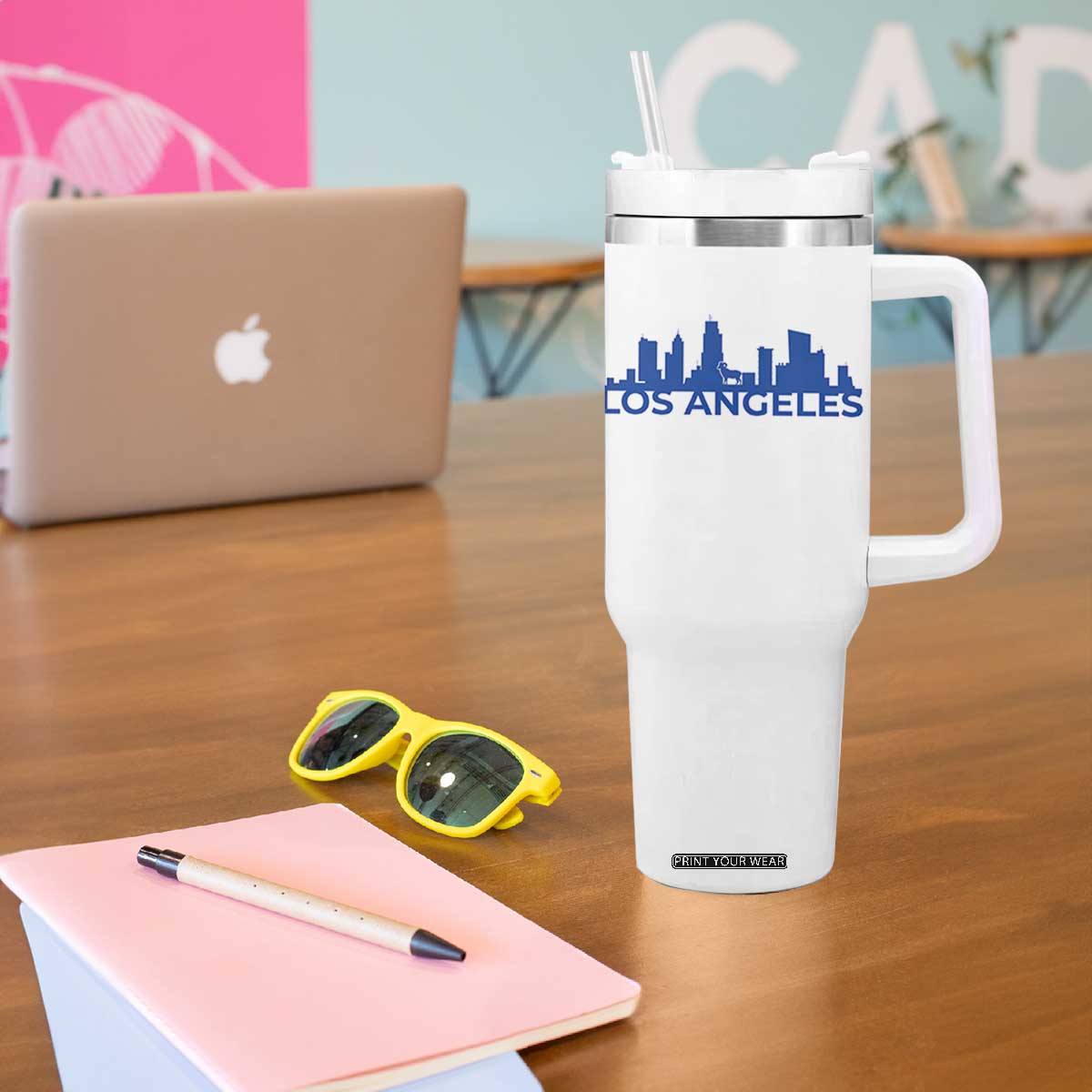 Vintage Los Angeles Skyline Ram Fan Tumbler With Handle Football Lover Gift