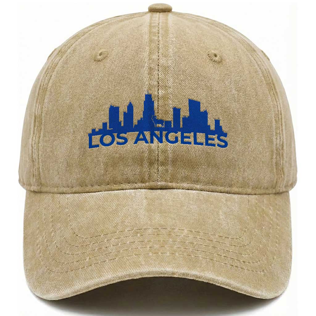 Vintage Los Angeles Skyline Ram Fan Washed Cotton Baseball Cap Football Lover Gift TS12 Print Your Wear