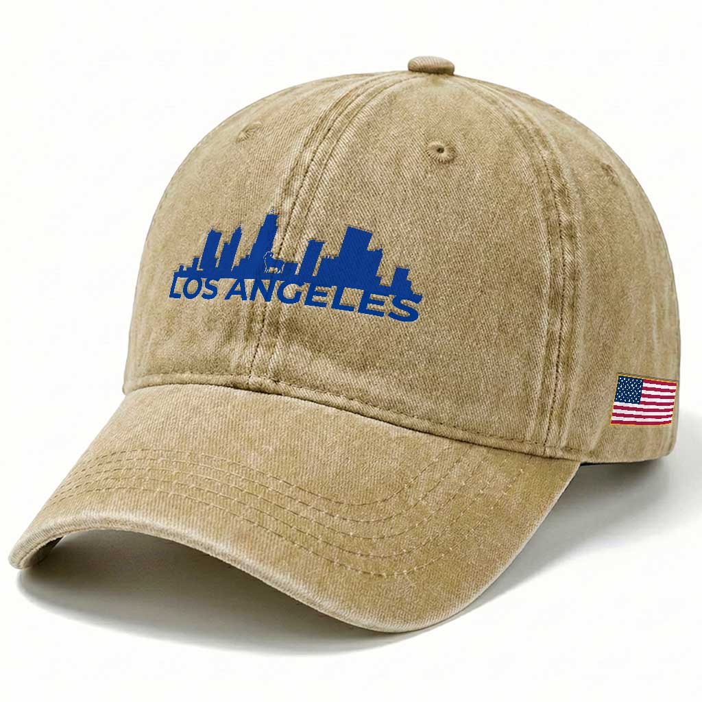 Vintage Los Angeles Skyline Ram Fan Washed Cotton Baseball Cap Football Lover Gift