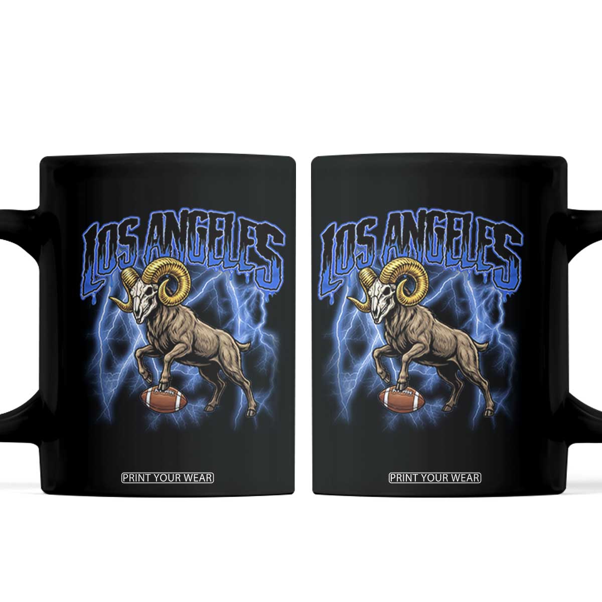 Gothic Lightning Ram Skull Coffee Mug Game Day Sports Fan Gift TS12 Black Print Your Wear