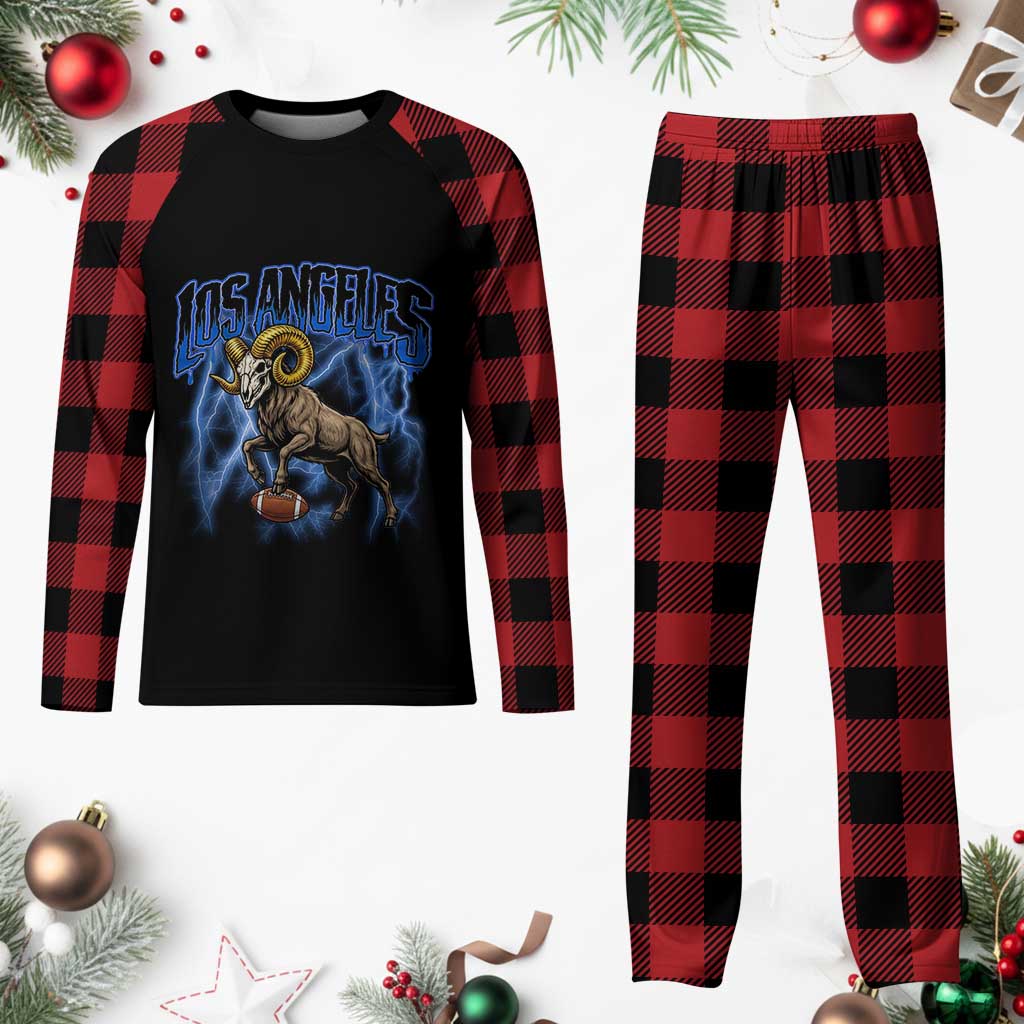 Gothic Lightning Ram Skull Plaid Pajama Set Game Day Sports Fan Gift TS12 Buffalo Plaid Print Your Wear