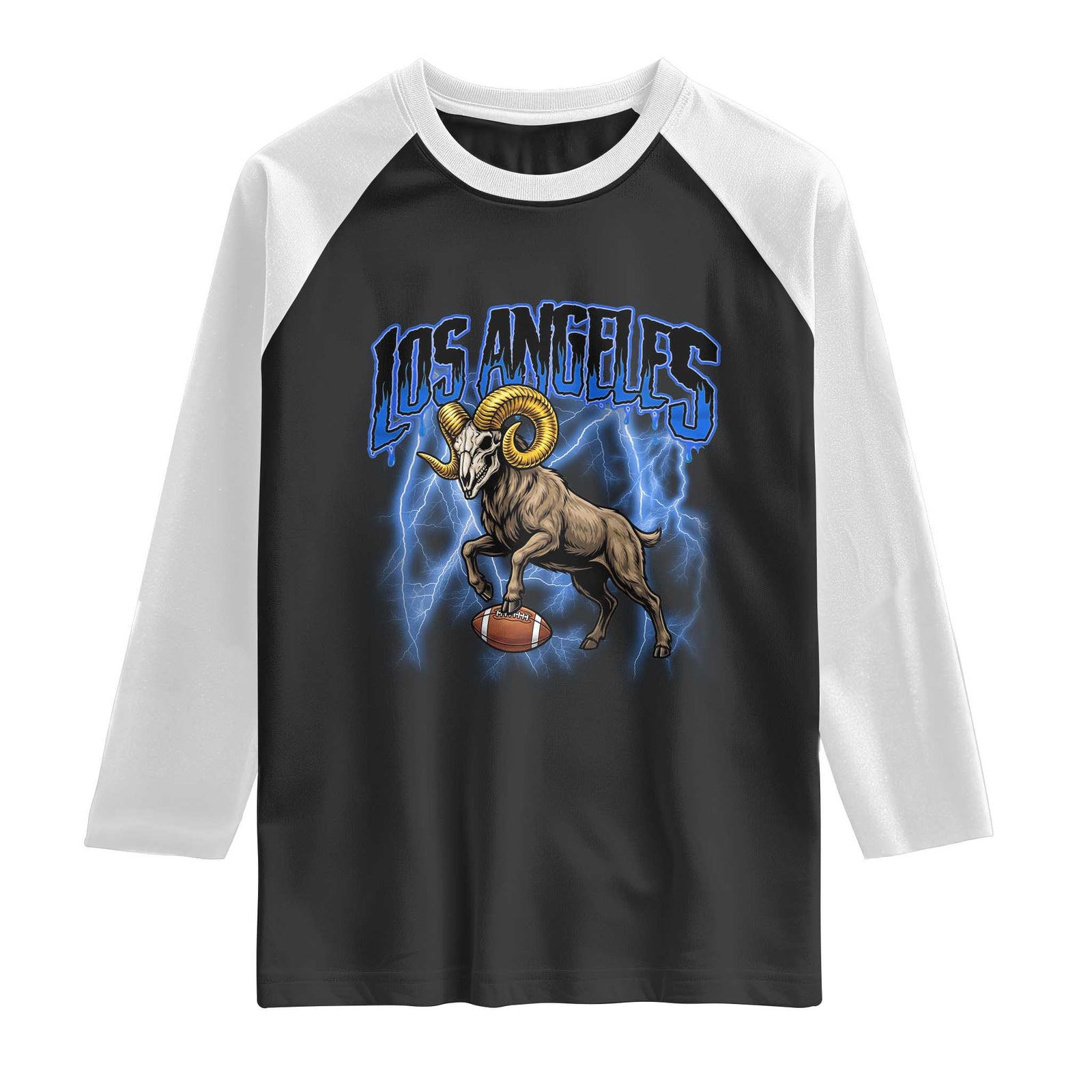 Gothic Lightning Ram Skull Raglan Shirt Game Day Sports Fan Gift TS12 Black White Print Your Wear