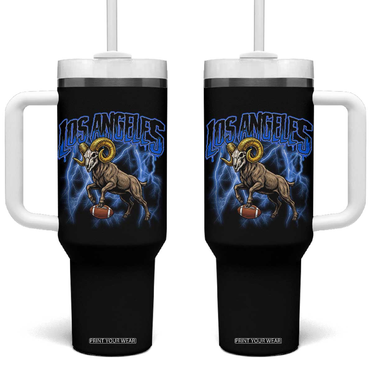 Gothic Lightning Ram Skull Tumbler With Handle Game Day Sports Fan Gift TS12 One Size: 40 oz Black Print Your Wear