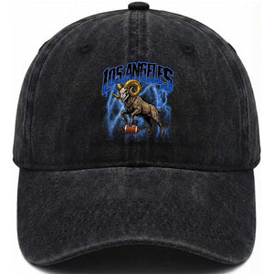 Gothic Lightning Ram Skull Washed Cotton Baseball Cap Game Day Sports Fan Gift