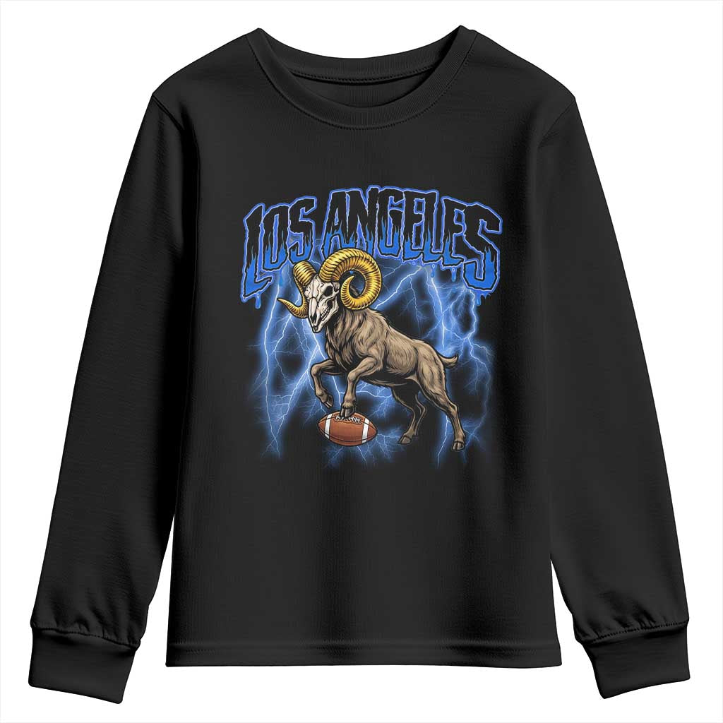 Gothic Lightning Ram Skull Youth Sweatshirt Game Day Sports Fan Gift