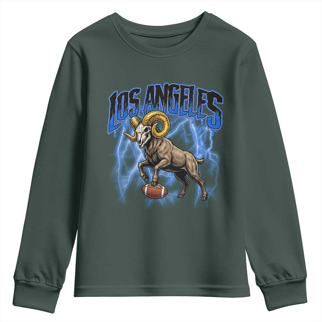 Gothic Lightning Ram Skull Youth Sweatshirt Game Day Sports Fan Gift