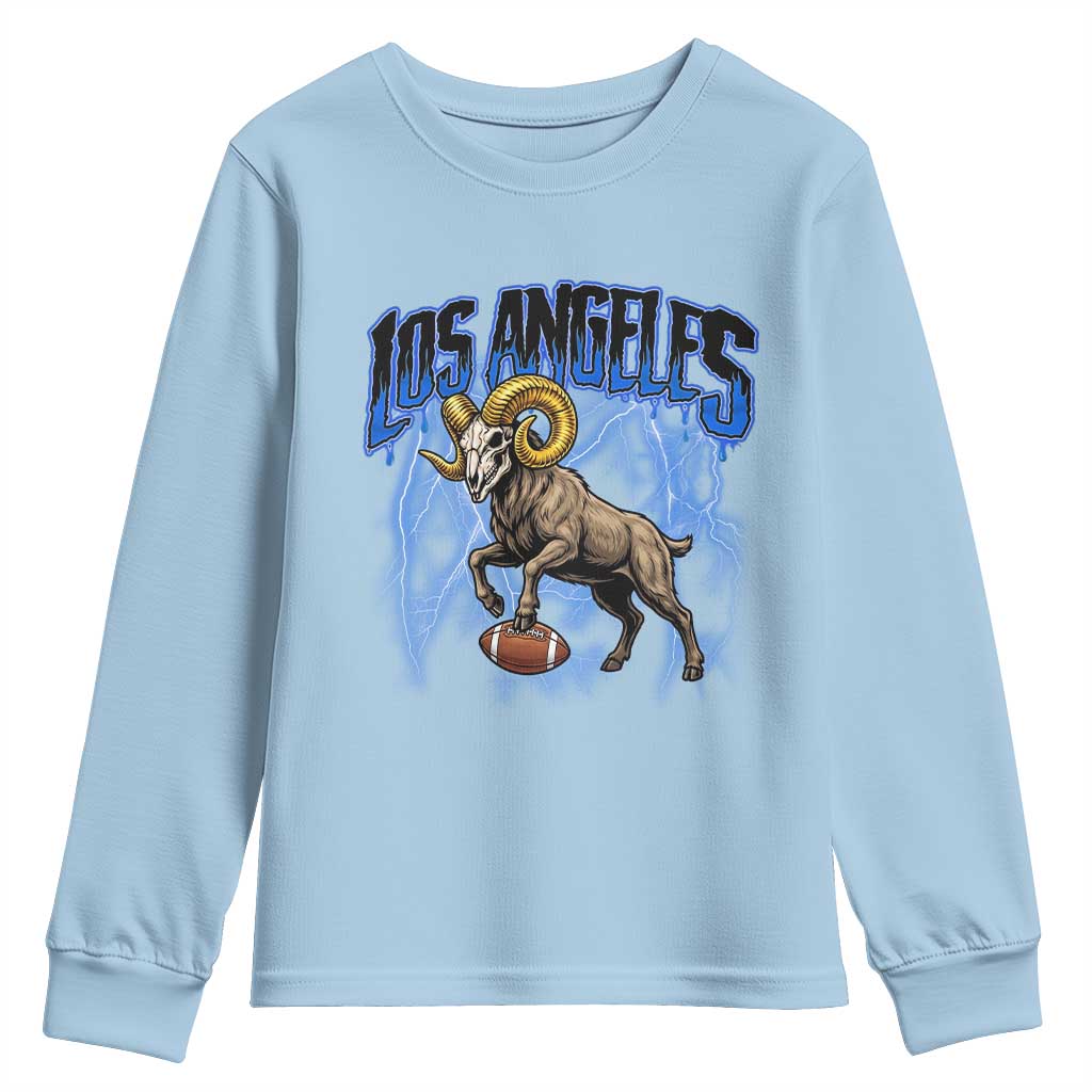 Gothic Lightning Ram Skull Youth Sweatshirt Game Day Sports Fan Gift