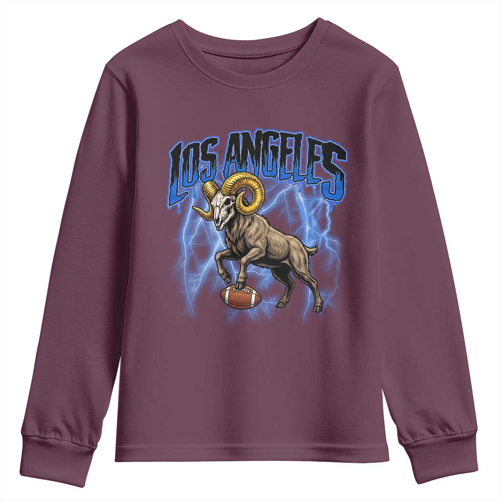 Gothic Lightning Ram Skull Youth Sweatshirt Game Day Sports Fan Gift