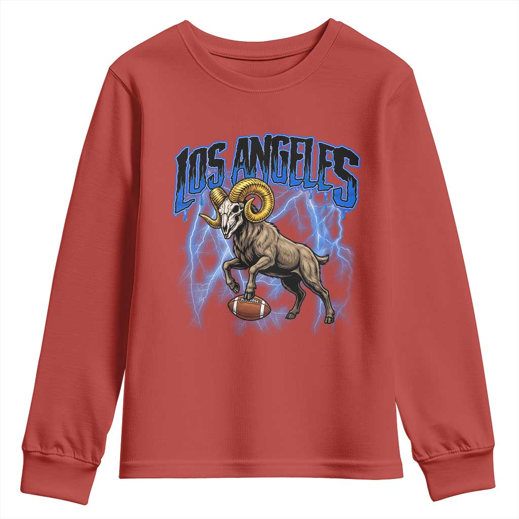 Gothic Lightning Ram Skull Youth Sweatshirt Game Day Sports Fan Gift